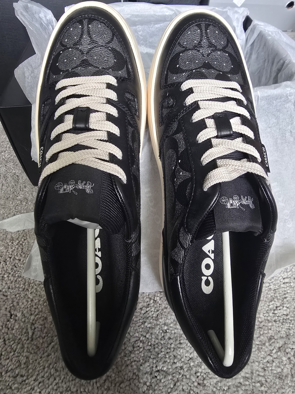 COACH Men's Black Signature Court Sneaker with Cream Laces